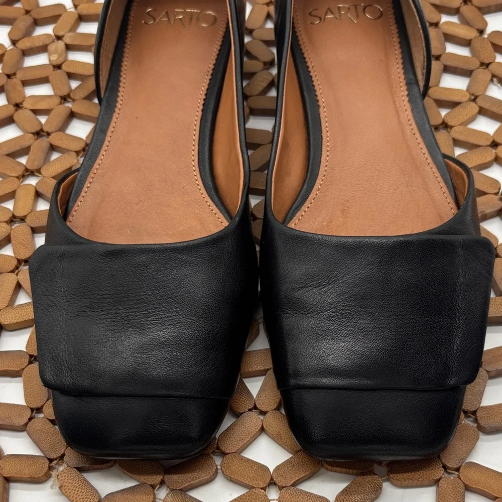 Franco Sarto Tracy half D’Orsay Black Leather Flats with Square Toe - Picture 7 of 7